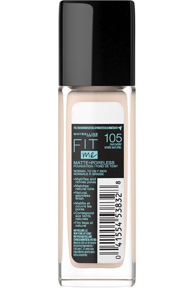 maybelline fit me matte poreless foundation 105 fair ivory 041554538328 back