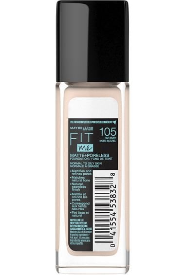 maybelline fit me matte poreless foundation 105 fair ivory 041554538328 back
